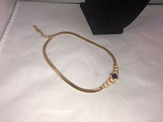 Vtg.  Christian Dior Paris/nyc Sapphire & Clear Rhinestone Gold Tone Necklace
