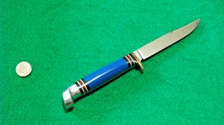 Vtg Sheath Blade Hunt Western Blue Handle 50s Knife 1 Org Leather Fold Case