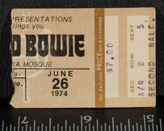 Vintage David Bowie Ticket Stub Pittsburgh June 26 1974 Syria Mosque Tob