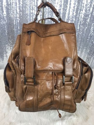 Vtg Latico Brown Tan Leather Backpack Rucksack Day Bag Xl
