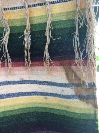 Vintage Mexican Saltillo Blanket Cactus Fiber Serape Antique Striped Bedspread 3