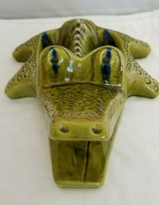 VTG Calif USA D 23 Large Green Alligator Mid - Century Ashtray Ceramic Pottery 2