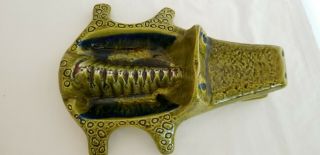VTG Calif USA D 23 Large Green Alligator Mid - Century Ashtray Ceramic Pottery 3