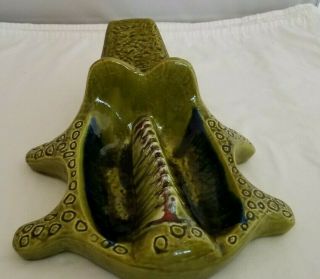 VTG Calif USA D 23 Large Green Alligator Mid - Century Ashtray Ceramic Pottery 4