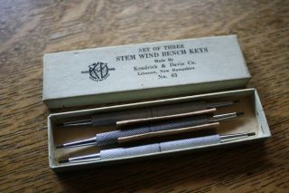 Vintage Watchmakers K&d No.  63 Set Of 3 Stem Wind Bench Keys W/ Box
