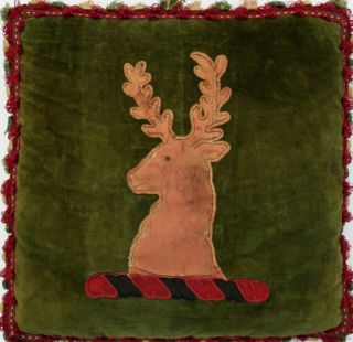 18th C.  Antique Coat Of Arms Green Silk Velvet Pillow
