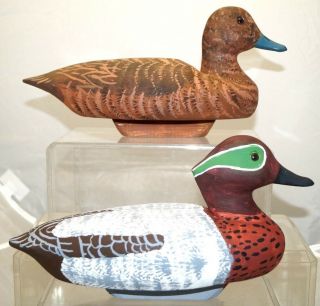 Vintage Snook Barrett Glass Eyes Green Wing Teal Wood Hunting Lure Duck Decoy