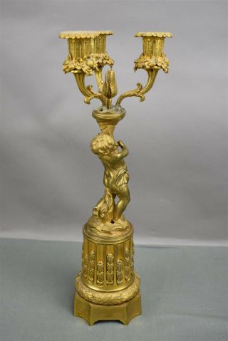 Antique Gold Brass Bronze French Ormolu Cherub Candelabra Pair Ornate 3 arm 7