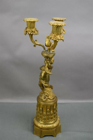 Antique Gold Brass Bronze French Ormolu Cherub Candelabra Pair Ornate 3 arm 9