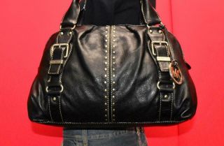 Vtg Michael Kors Black Leather Astor Leather Medium Studded Shoulder Tote Purse