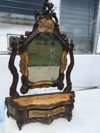 Vintage Late Victorian Italian Louis Table Top Vanity With Mirror And Drawer