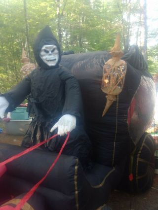 Vintage Halloween Inflatable Horse Carriage With Reaper Gemmy Blow Up Huge 12’ 2