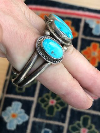 Vintage Southwestern Navajo Cuff Bracelet Turquoise & Sterling Silver 10