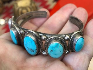 Vintage Southwestern Navajo Cuff Bracelet Turquoise & Sterling Silver 12