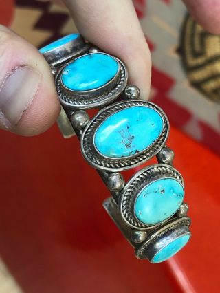 Vintage Southwestern Navajo Cuff Bracelet Turquoise & Sterling Silver 2