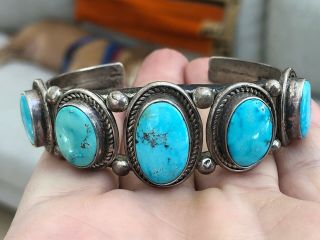Vintage Southwestern Navajo Cuff Bracelet Turquoise & Sterling Silver 3