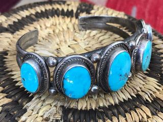 Vintage Southwestern Navajo Cuff Bracelet Turquoise & Sterling Silver 4