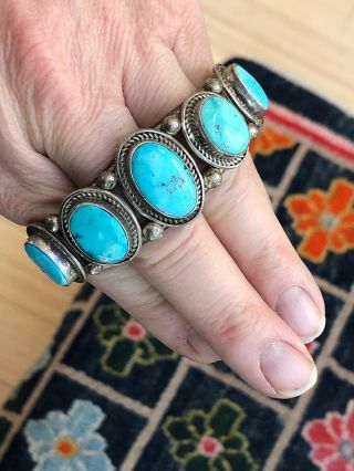 Vintage Southwestern Navajo Cuff Bracelet Turquoise & Sterling Silver 9