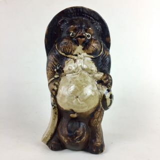 Vtg Japanese Tanuki Mythical Folklore Stoneware Figurine Statue Good Luck 6.  8 