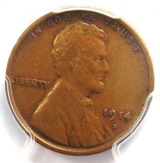 1914 - D Lincoln Wheat Cent 1c - Pcgs Vf25 (very Fine) - Rare Key Date Penny