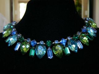 Vintage Juliana Aqua,  Blue,  Shades Of Green Rhinestone Necklace