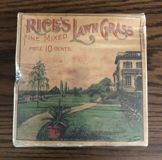 Vintage Rare Full N.  O.  S. ,  3 Oz.  Box Of Rice’s Lawn Seed,  Cambridge N.  Y.