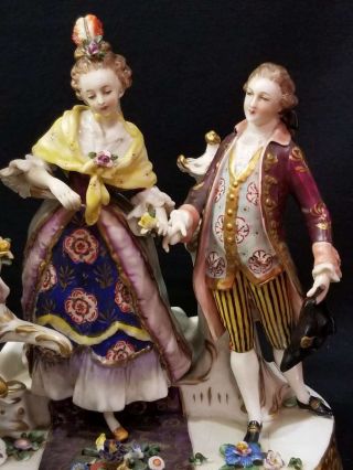 ANTIQUE COURTING COUPLE PORCELAIN FIGURAL GROUP,  