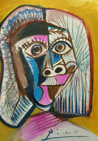 Pablo Picasso,  Painted Portrait,  Signed Artwork Art,  Vintage Cubism Art