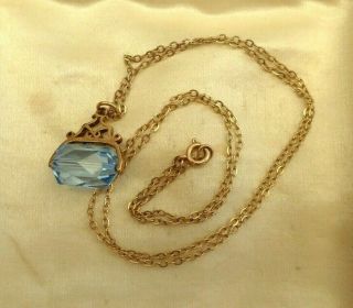 Vintage 9ct Gold Swivel Blue Albert Fob Pendant 9ct Chain Necklace Uk Hallmarks