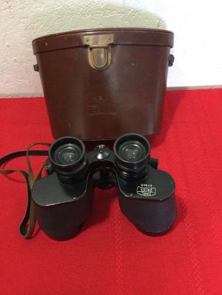Vtg Carl Zeiss 8x50 B Single Coated Binoculars W Leather Case