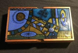 Vintage Higgins Art Glass Top On Wooden Box