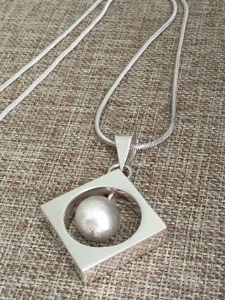 Vintage Taxco Mexico Sterling Silver Modernist Pendant Necklace Ball By Chavez