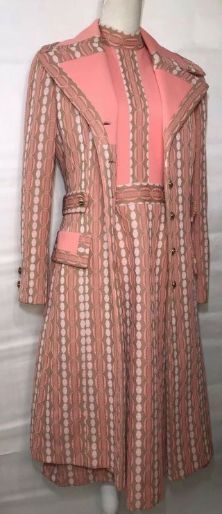 Vintage Lilli Ann Knit Union Made 2 Piece Long Jacket & Dress Retro Multi Color