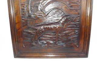 French Black Forest Hand Carved Wood Wall Panel Dog Hunt Theme n°1 2