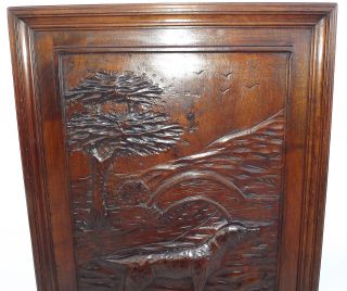 French Black Forest Hand Carved Wood Wall Panel Dog Hunt Theme n°1 3