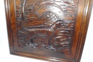 French Black Forest Hand Carved Wood Wall Panel Dog Hunt Theme n°1 5