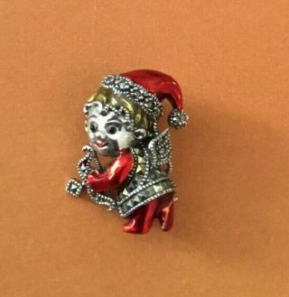 Vintage Judith Jack Sterling Silver Enamel Marcasite Christmas Cupid Pin/brooch
