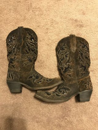 Women’s Corral Vintage Choc Brown/black Leather/snip Toe Western Boots 8.  5m
