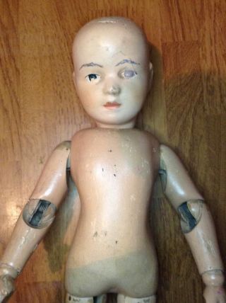 German Crafted - - Antique Schoenhut Wood Jointed Doll - - Very Rare Made In Phila Pa