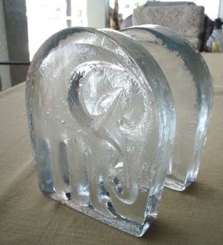 Large Vintage Blenko Art Glass Clear Elephant Bookends 6.  5 " Tall