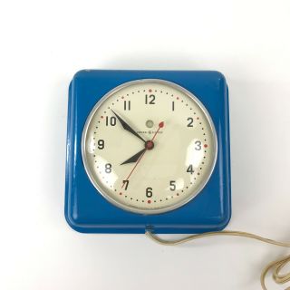 Vintage Ge Electric Wall Clock 2h08 Blue Mid Century Red Dot