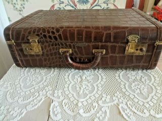 Vintage Hanco Leather Alligator Croc Suitcase Luggage 21 X 14 " 7 " Deep