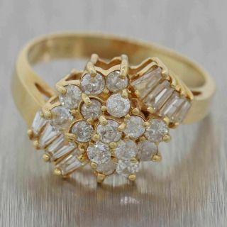 Vintage Estate Solid 14k Yellow Gold 1.  00ctw Diamond Cocktail Ring