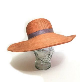 Vintage Frank Olive For Neiman Marcus Orange Straw Hat Wide Brim