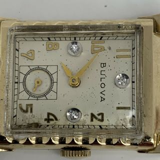 Vintage Bulova 10K Rolled Gold Plate Diamond Dial Watch 4
