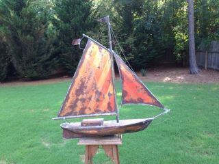 Vintage Hand Made Copper Weathervane Sail Boat/ship 31 " X 30 "