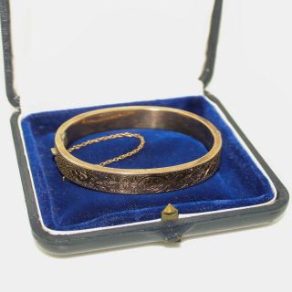 Antique Vintage Art Nouveau 14k Rose Gold Etruscan Wedding Bangle Bracelet