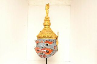 Mahiravan Mask Khon Thai Handmade Ramayana Vintage Dance Headdress Lifesize