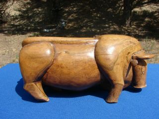 Primitive Vtg Antique Hand Carved Wood Bull Ox Americana Folk Art Sculpture