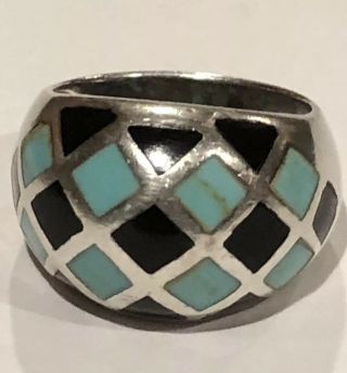 Vintage Sterling Silver Navajo Zuni Signed Se Turquoise Ring Size 8